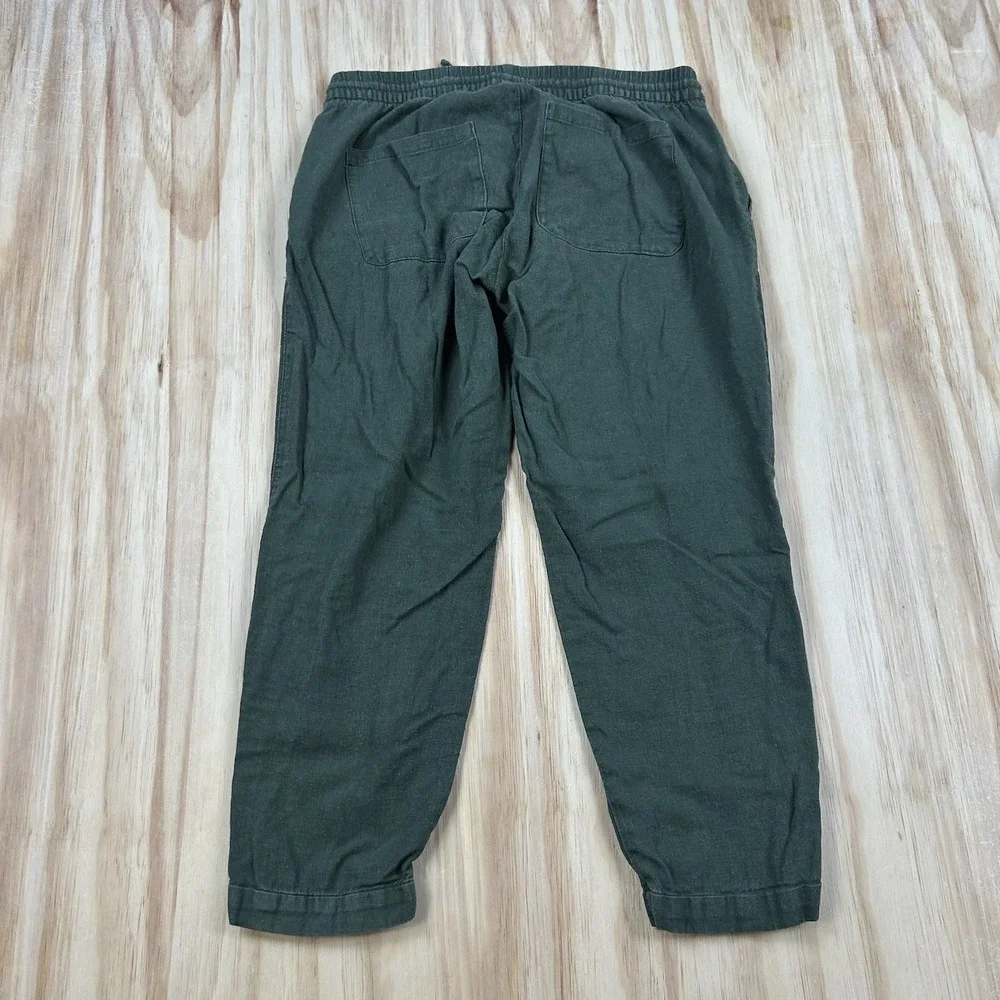 Old Navy Women's Medium Green Cropped Tapered Linen Blend Pants Casual Summer